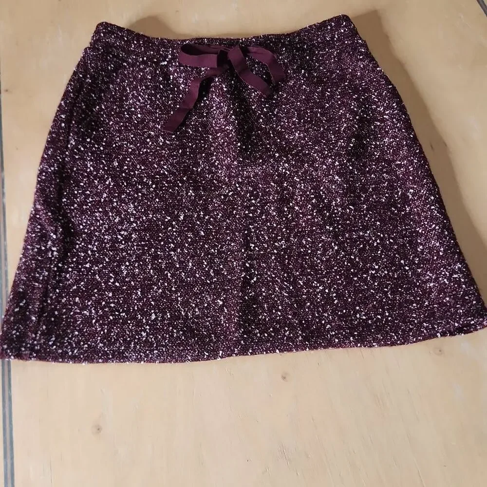 Ann Taylor LOFT Wine Tweed Boucle Pocket Jogger Drawstring Skirt -X SMALL